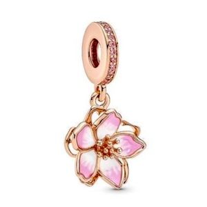 Sterling Silver Cherry Blossom Dangle Charm, fits Pandora Bracelet